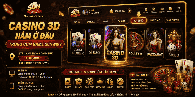 Casino 3D nằm ở đâu trong cụm game Sunwin?